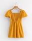 Fashion Yellow Buttons Decorated Pure Color Dress