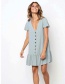 Fashion Blue Pure Color Design V Neckline Dress