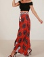 Fashion Red Flowers Decorated Drawstring Skirt