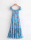Fashion Blue Flowers Decorated Short Sleeves Dress