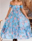 Fashion Blue Flowers Decorated Short Sleeves Dress