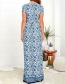 Fashion Blue Flowers Decorated V Neckline Dress