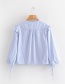 Fashion Blue Stripe Pattern Design V Neckline Shirt