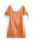 Fashion Orange Pure Color Design U Neckline Dress