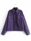 Fashion Purple Buttons Decorated Pure Color Coat