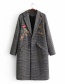Fashion Gray Embroidery Flower Decoraterd Overcoat