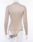 Fashion Khaki Round Neckline Design Long Sleeves Jumpsuit