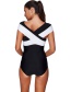 Simple Black Color Matching Decorated Swimwear
