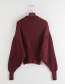 Fashion Claret Red Pure Color Decorated Sweater