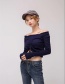 Fashion Navy Off Shoulder Design Pure Color Sweater