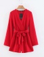 Fashion Red V Neckline Design Pure Color Jumpsuit
