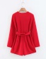 Fashion Red V Neckline Design Pure Color Jumpsuit