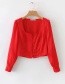 Fashion Red Pure Color Design Long Sleeves Blouse