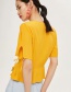 Fashion Yellow V Neckline Design Pure Color Blouse