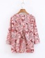Fashion Pink Flowers Decorated V Neckline Blouse