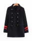 Fashion Dark Blue Buttons Decorated Long Sleeves Overcoat