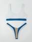 Sexy White+blue Color Matching Decorated Split Swimwear