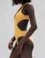 Sexy Yellow Pure Color Design Hollow Out Swimwear