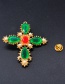 Fashion Green Gemstone Decorated Cross Shape Brooch
