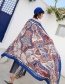 Fashion Sapphire Blue+red Flower Pattern Decorated Dual-use Scarf