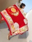 Fashion Red Flower Pattern Decorated Sunscreen Scarf