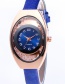 Fashion Sapphire Blue Arc Shape Dial Design Pure Color Strap Watch
