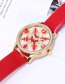 Fashion Plum Red Relief Pattern Design Round Dial Watch