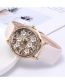Fashion Pink Flowers Decorated Round Dial Watch