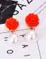 Fashion Red Resin Flower Pearl Stud Earrings