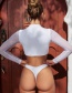 Fashion White Long Sleeve Mesh Bikini One-piece Swimsuit