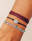 Fashion Red Rope + Silver Line Rope Awning Disc Beaded Chain Bracelet Three-piece