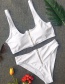 Fashion White Solid Color High Waist Zipper Split Swimsuit