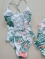 Male Child: White Leaves Parent-child Printed Triangle One-piece Swimsuit