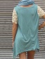 Light Blue Long Round Neck Pullover Stitching Lace Hook Flower T-shirt