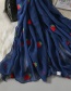 Fashion Royal Blue Chiffon Embroidered Strawberry Scarf