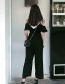 Fashion Black Solid Color Strap Jumpsuit