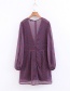 Fashion Purple Puff Sleeve Printed Deep V Dress
