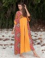 Yellow Single-breasted Printed Mid-sleeve Long Dress