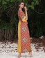 Yellow Single-breasted Printed Mid-sleeve Long Dress