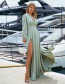 Aqua Green V-neck Dress Stitching Open Long Skirt