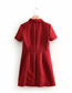 Fashion Wine Red Solid Color Single-breasted Suede Dress