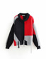 Fashion Stitching Color Fringed Contrast Stitching Pullover