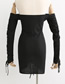 Fashion Black Solid Color Drawstring One-shoulder Halter Dress