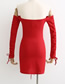 Fashion Red Solid Pleated Collar Dress