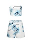 Fashion White Printed Tube Top Leaking Navel Top + Shorts Suit