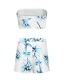 Fashion White Printed Tube Top Leaking Navel Top + Shorts Suit