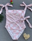 Pink One-piece Swimsuit Plaid Bikini Strap Swimsuit