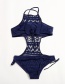 Fashion V Collar One-piece Swimsuit Lace Openwork Bikini
