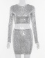 Fashion Silver Sequined Round Neck Long Sleeve Short T-shirt High Waist Skirt Suit