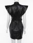 Fashion Black Round Neck Bat Sleeve Pu Waist Pocket Hip Dress